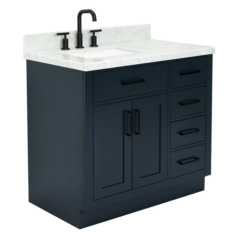 ARIEL HEPBURN 37 IN RIGHT OFFSET RECTANGULAR SINK VANITY 1,5 IN, Midnight Blue, Rectangular, Left