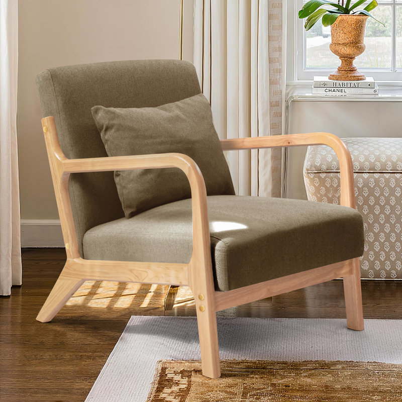 Chaise avec accoudoirs de lecture rembourrée Comfy, Lin 100 % brun