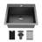 Karran Matrix 25" Top Mount Workstation 16 Gauge Single Bowl Stainless Steel Kitchen Sink in Gunmetal Grey with Accessories