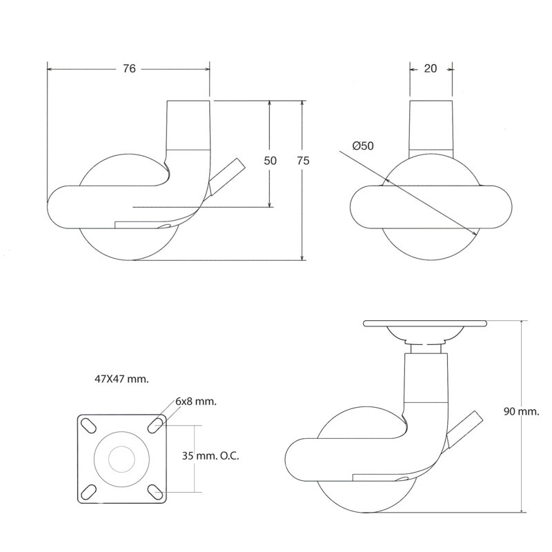 Series Design Caster, Red/Chrome