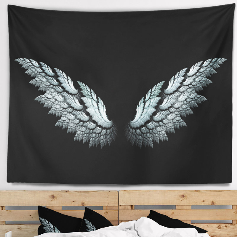 Tapisserie à ailes abstraites ange sur fond noir, H 50 po x l 60 po