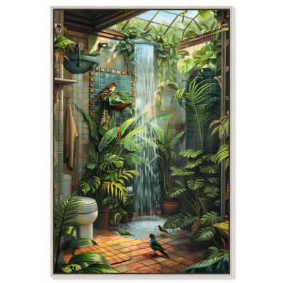Waterfall Bathroom Canvas Jungle Bathroom Art by Art Remedy