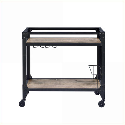 Serving Cart Industrial Rustic Oak & Charcoal Gray 2-Shelf with Stemware Rack | Industrial | Kitchen Carts by Latitude Run