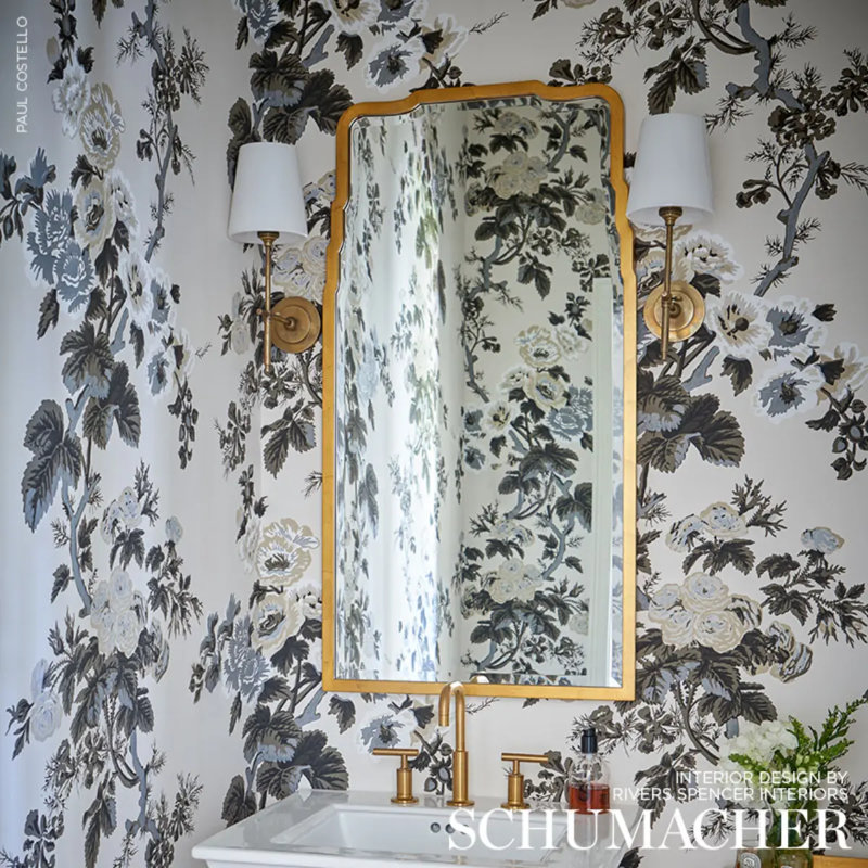 Pyne Hollyhock Wallpaper, Grisaille