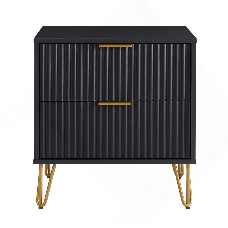 Dumbo 20" Fluted Nightstand in Black (2-Drawer), Black