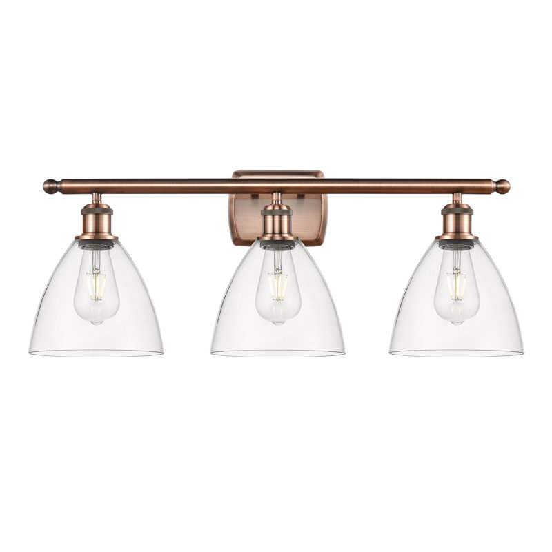 Éclairage pour meuble-lavabo 3 lumières Shauna, Incandescente, Transparent, Cuivre antique