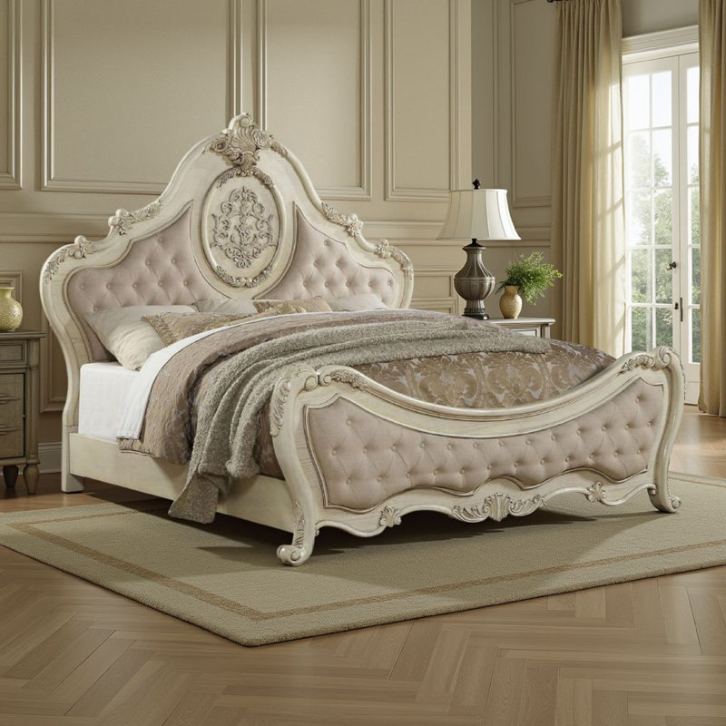 Lit tapissier standard capitonné Valerio, Très grand, Beige