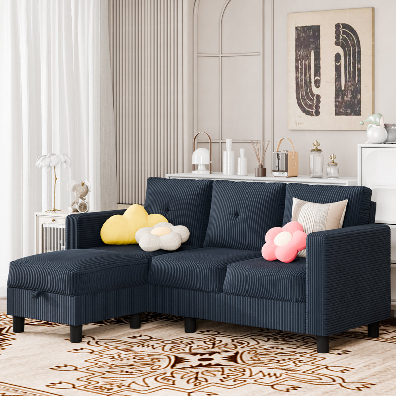  Aadvik 76.4" Upholstered Sofa Chaise, Blue