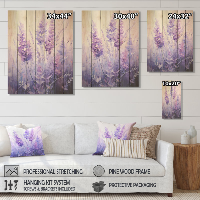 Lavande Serenity IV - Herbes florales sur bois, H 32 po x l 24 po