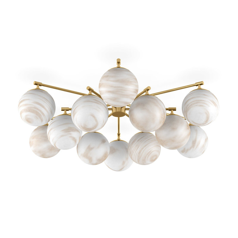 Orion Round Chandelier-Black Gunmetal, Burnished Brass, Cream Marble