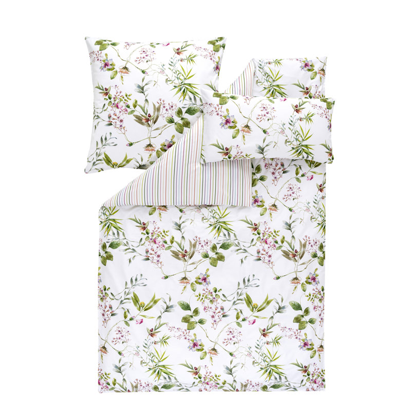 Atelier White/Green Cotton 240 TC Duvet Cover Set, 200 x 220cm Duvet Cover + 2 Pillowcases