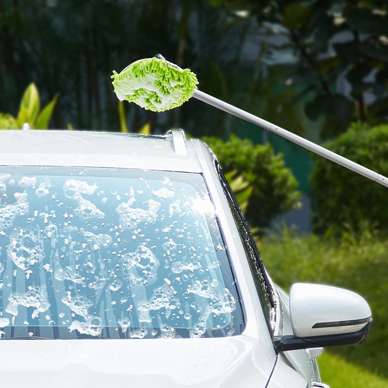 Brosse de lavage de voiture, brosse de lavage de voiture extensible de 62 pouces avec poignée longue, gant de lavage de voiture en fibre de chenille douce, brosse de nettoyage de voiture rotative à 180 ° avec 1 vadrouille de remplacement pour voiture, véhicule récréatif, fenêtre, plancher