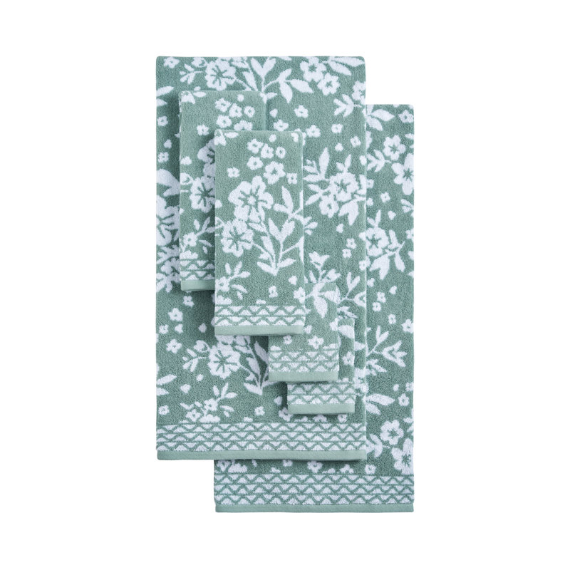 Lucky Brand Folk Floral Bath Towels 6-Piece, Iceberg Green