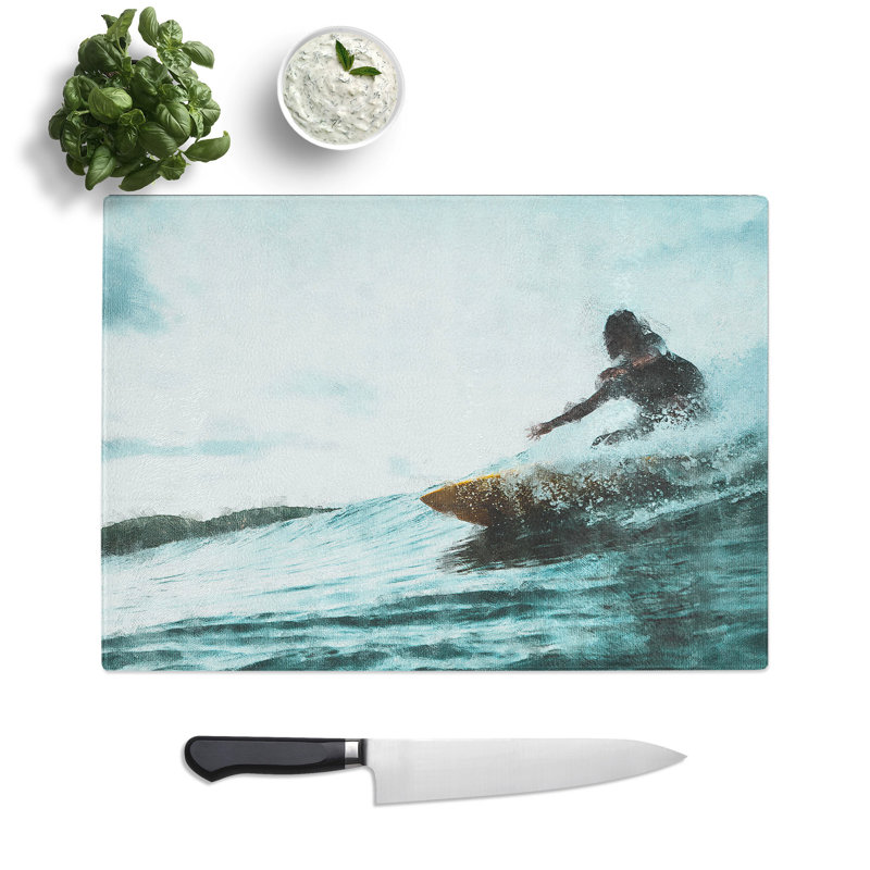 Tempered Glass Surfing in Indonesia Chopping Board, 28.5 cm x 39 cm