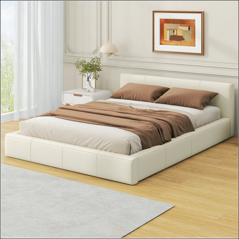 Lit tapissier beige élégant, Double