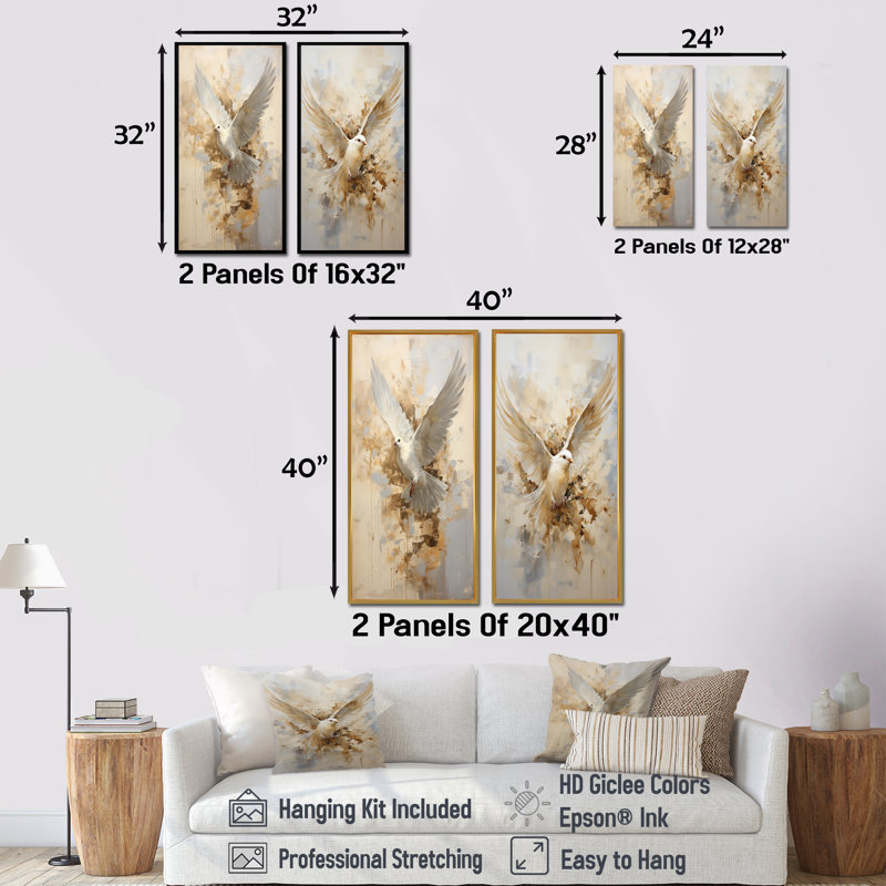 Minimalisme beige et colombe dorée - ensemble de 2 impressions sur toile colombe, H 28 po x l 25 po, Toile tendue