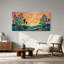 Tableau sur toile représentant un paysage désertique avec des agaves turquoise et un ciel orange tourbillonnant-37665341
