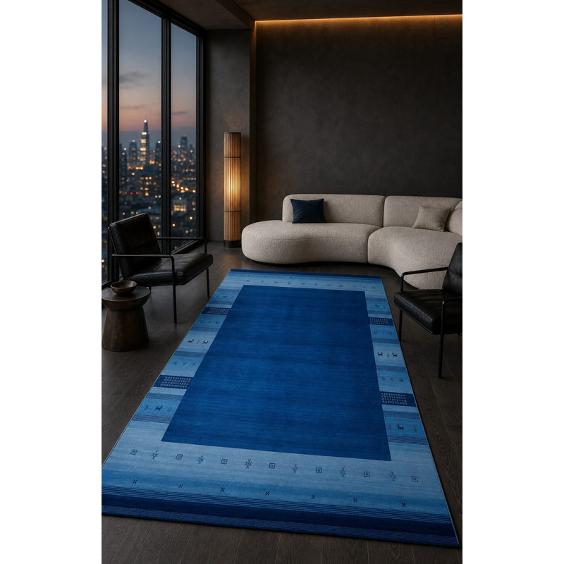 Handloomed Blue Gabbeh Tribal Wool Area Rug, 2' x 8'