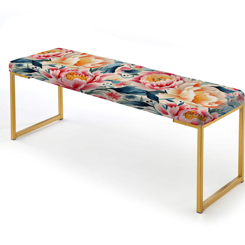 Enchanting Pastel Garden Bouquet - Floral Upholstered Gold Bench
