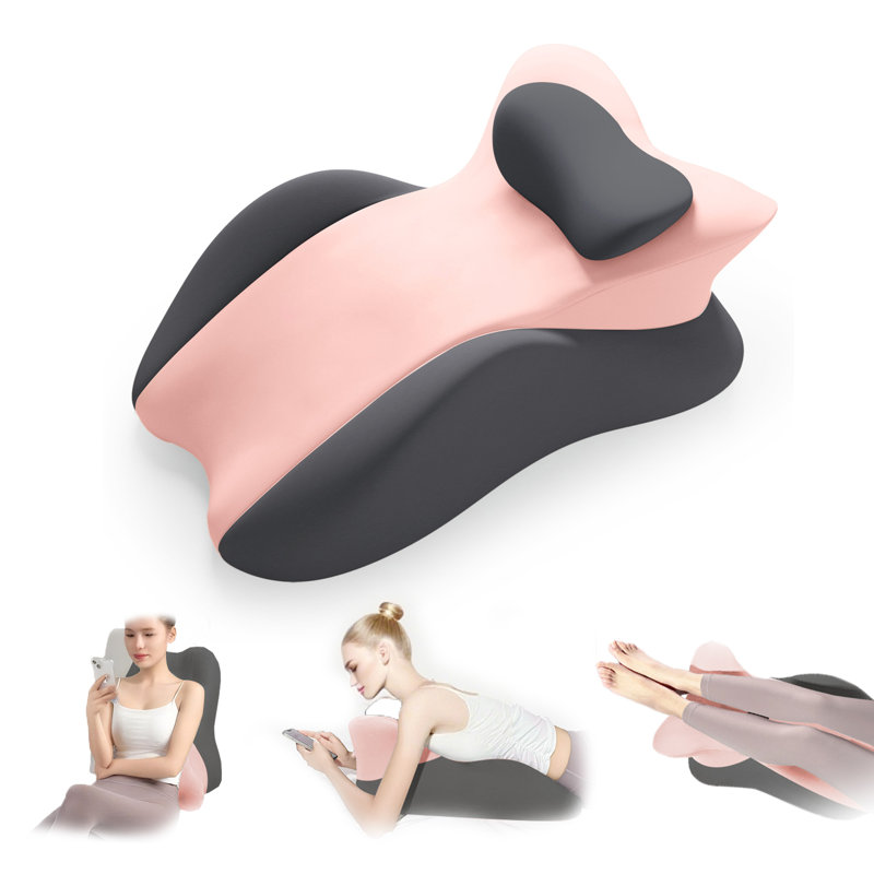Oreiller à mémoire de forme, oreiller ergonomique pour la lecture, soutien du dos et du cou, Rose / gris anthracite