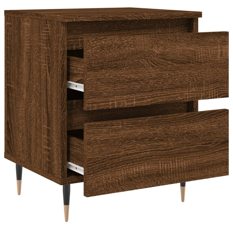 Solley 40cm W Iron Bedside Table, Brown Oak, Individual