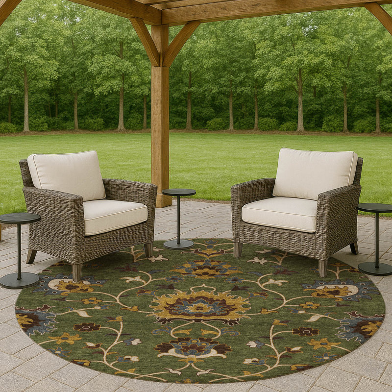 Machine Washable Indoor/Outdoor Chantille ACN2290 Global Rug, Round 8'