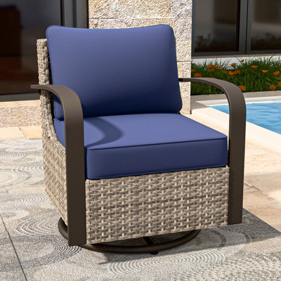 Patio Brown Wicker Rattan Swivel Rocker Glider Chair, Metal Curved Armrest by Red Barrel Studio
