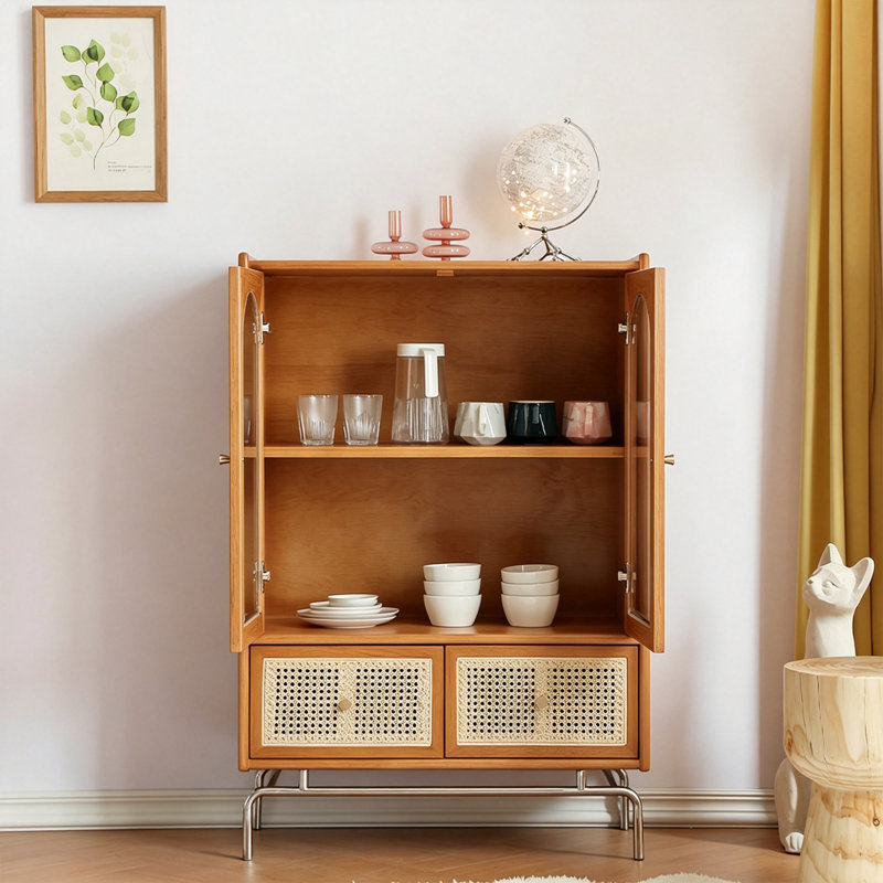 Armoire d'appoint en verre et rotin