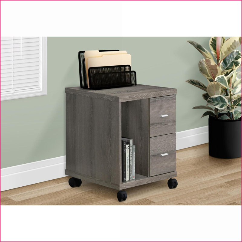 Classeurs roulants mobiles avec rangement, aspect bois taupe foncé contemporain | Taupe | Panneau de particules, Brun