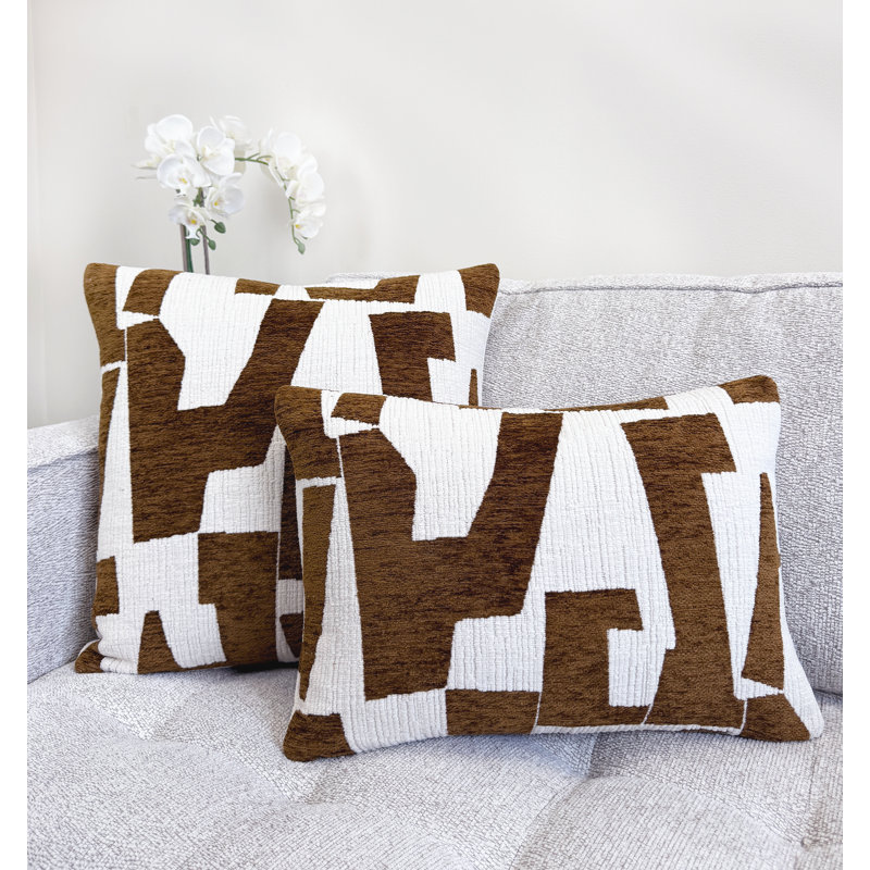Housse de coussin graphique en chenille, Carré 20 po, Brun