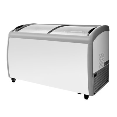 Commercial Ice Cream Display Case, 12.8 Cu.ft Chest Freezer, -19 to 3℉ Temp Adjustable Mobile Top Deep Freezer with 4 Wire Baskets, 2 Sliding Glass Doors, Locking Casters & LED Strip Lighting