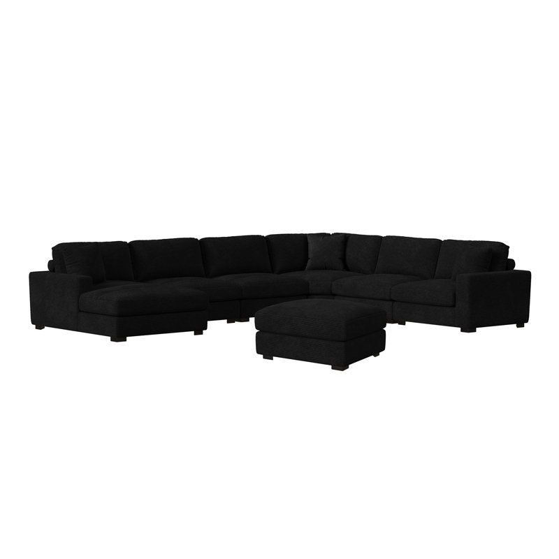 Ellerman 7PC Sectional Set With LHF Chaise In Steno Black, Left Hand Facing