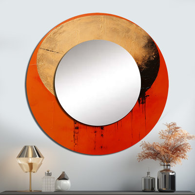 Saziya Persimmon Presence Moon - miroir mural décoratif lune, grand miroir rond rouge, impression d'art en métal