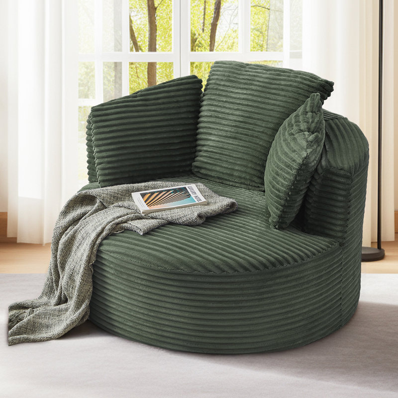 Lozena  49" Corduroy Upholstered Barrel Chair, Oversized Round Compression Chaise Lounge, No Assembly Required