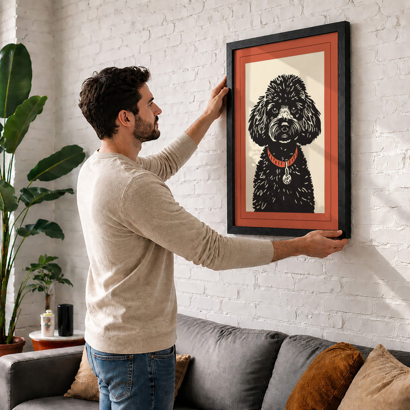 Groomed Poodle Retro - Framed Print, A4 - 29.7 x 21.0 cm, Oak