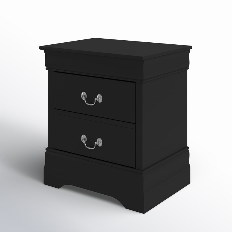 Aliauna 24'' Tall 2 Drawer Nightstand, Black