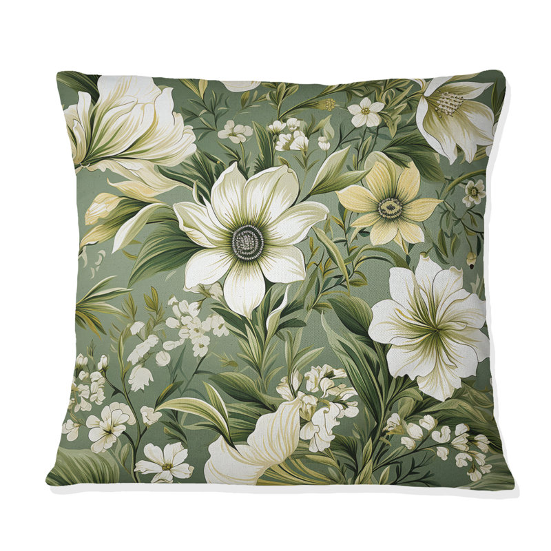 Coussin décoratif à imprimé floral vert, H 18 po x l 18 po