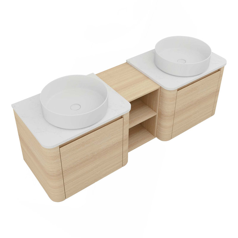 Meuble-lavabo mural 60 po avec lavabo d'art en céramique et 1 tablette de rangement, porte à fermeture en douceur