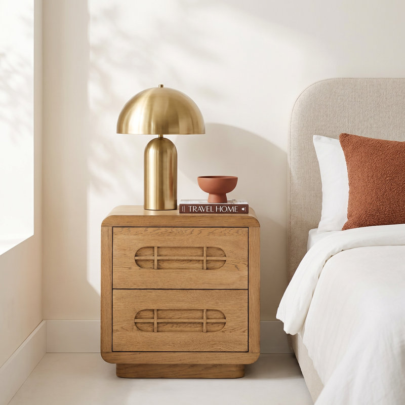 Xandra 2-Drawers Natural Honey Oak Solid Wood Nightstand