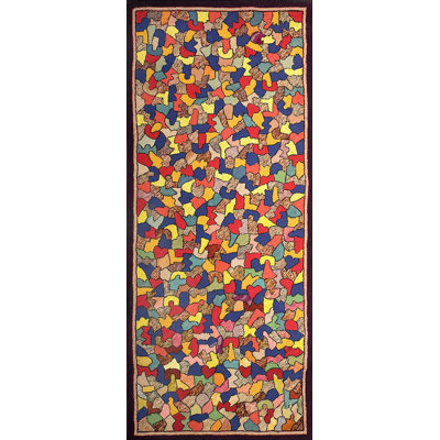 Small Scatter Size Wool American Hooked 1930s Antique Rug