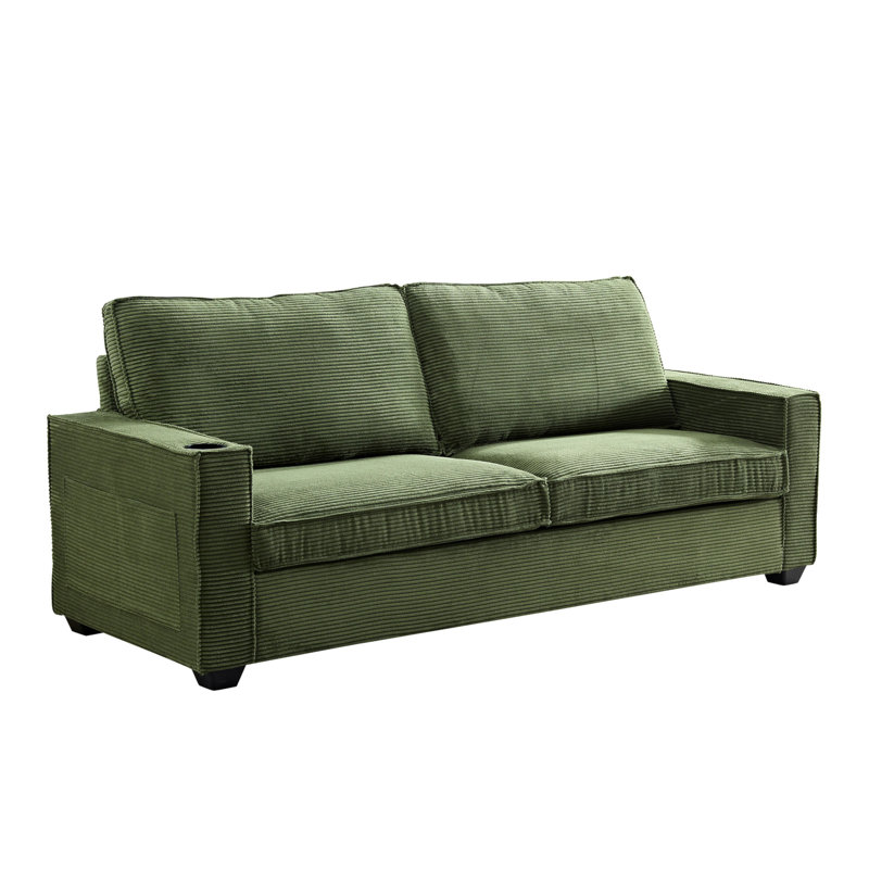 Canapé à accoudoirs carrés de 87,4 po Ontario, Velours côtelé vert