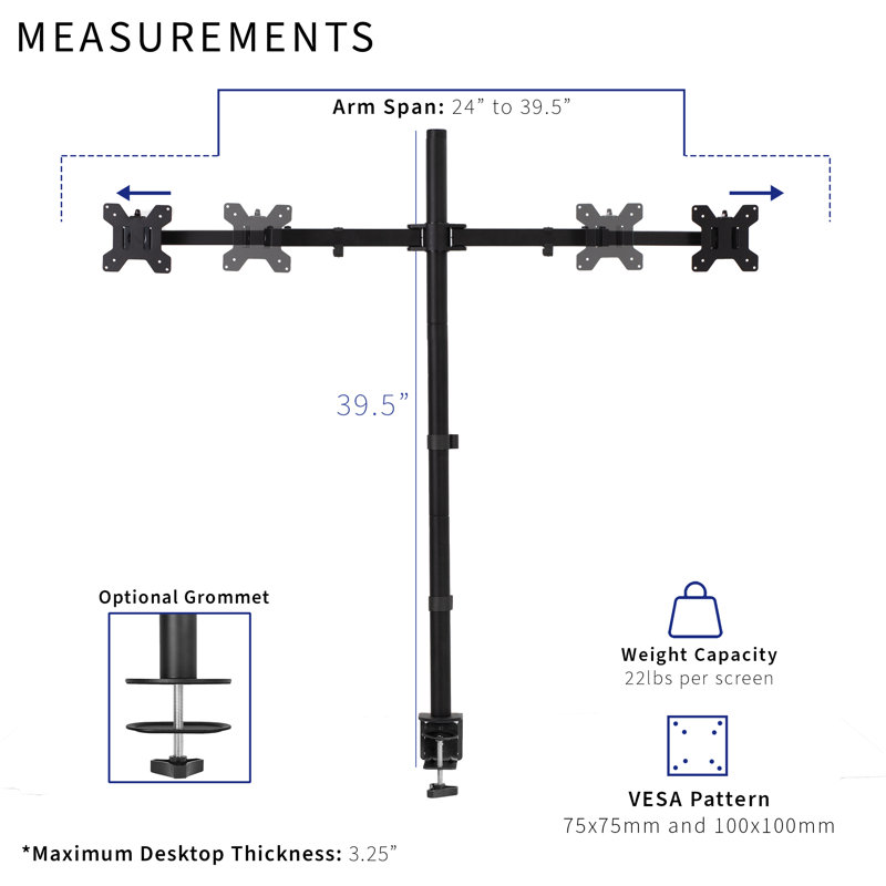 Vivo Extra Tall Telescoping Dual 27" to 38" Ultrawide Monitor Desk Mount, STAND-TS38C-T