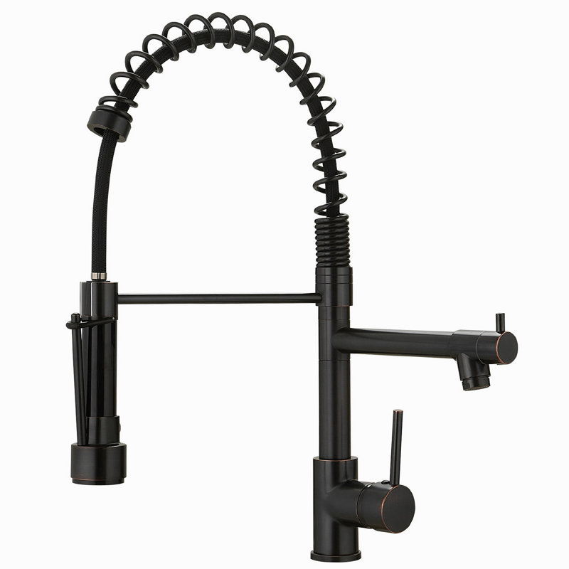 Robinet de cuisine avec douchette rétractable, robinet d'évier de cuisine à poignée simple, Bronze huilé, bronze