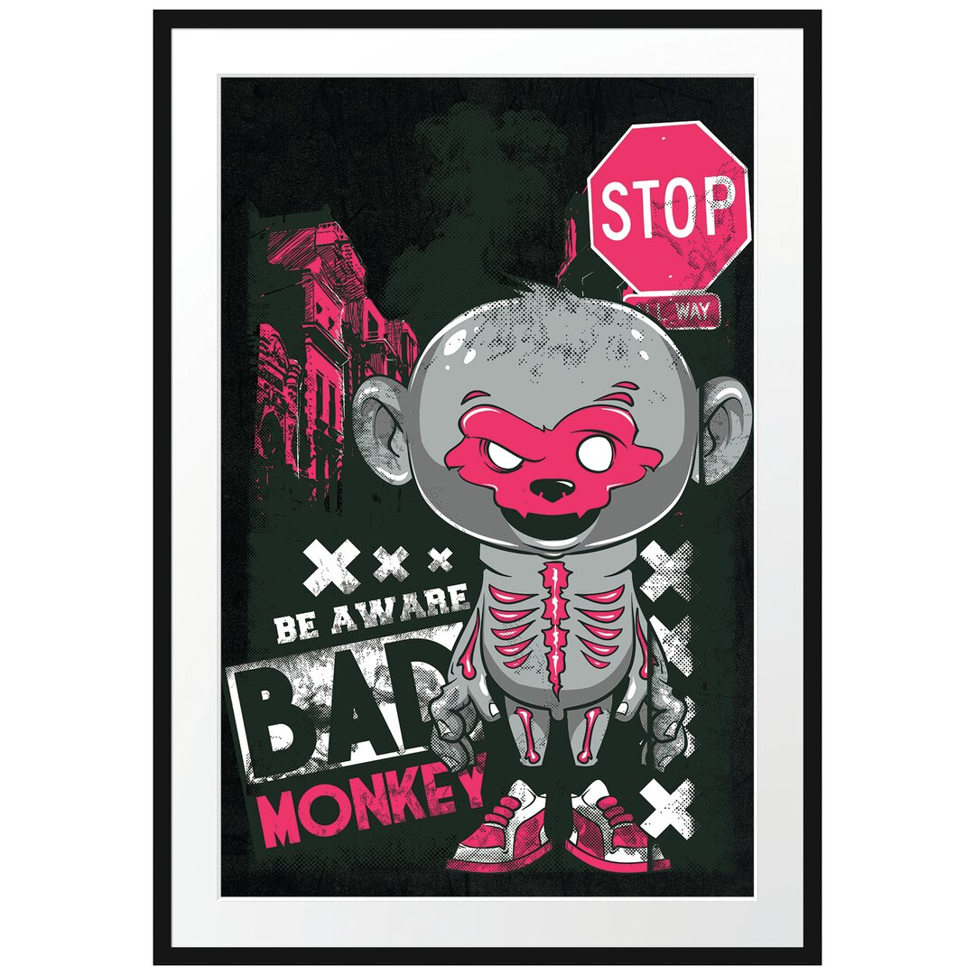 Gerahmtes Poster Bad Monkey Black