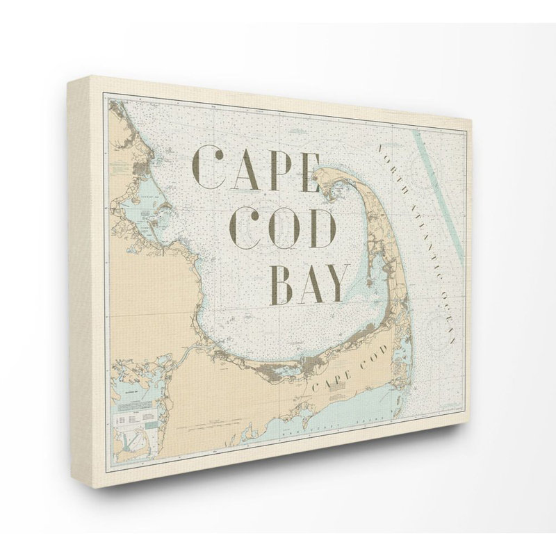 «Cape Cod Bay Beach Vintage Map Word Design», impression, Toile tendue, H 30 po x l 40 po