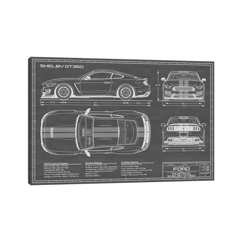 Shelby GT350 2015-2019 by Action Blueprints - Wrapped Canvas Print, 30.48 cm H x 45.72 cm W