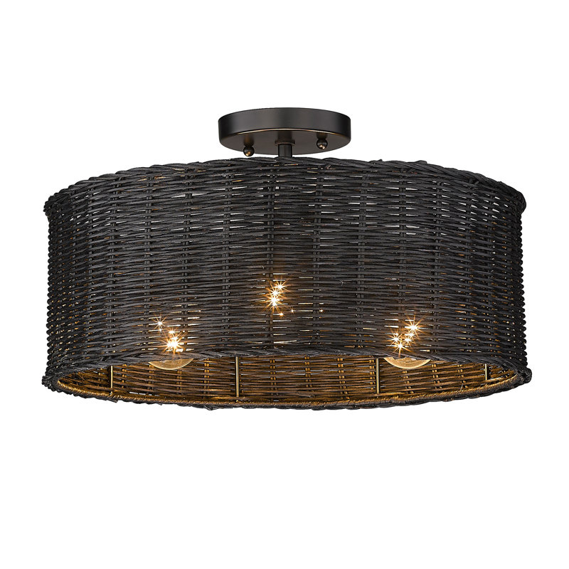 Cuthmore Wicker Semi Flush Mount, Matte Black, Black Wicker