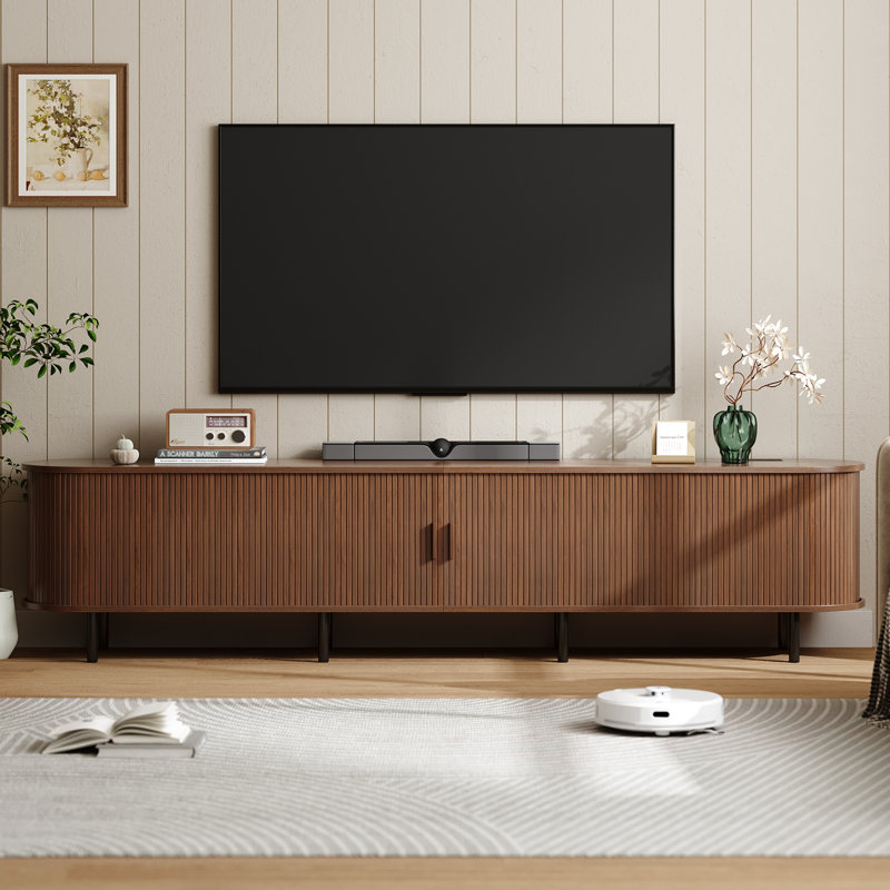 Meuble télé avec rangement et tablettes Jalonda, Noyer, 21.66" H x 94.5" L x 15.76" W