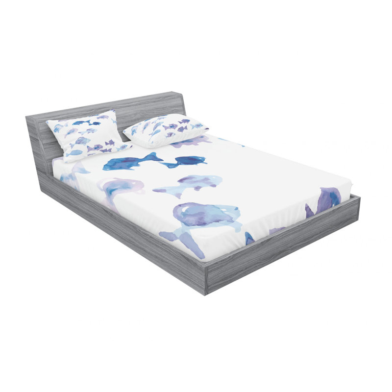 Ensemble de draps Little Fishes Ocean, Ensemble de drap pour grand lit avec drap-housse, Petits poissons d'océan