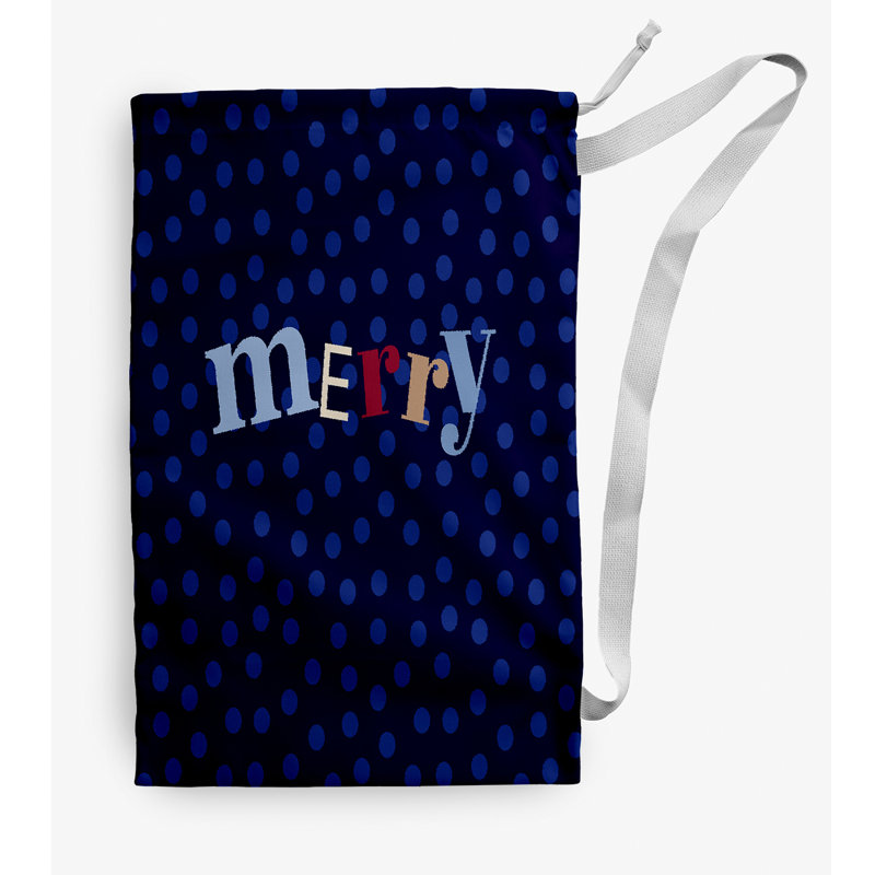 Sac à linge Merry Dot Christmas, Moyen (H 36 po x l 28 po), Bleu marine